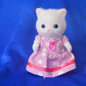 Calico Sylvanian Families PERSIAN CAT FS-28 figure, pink dress - retired, Japan